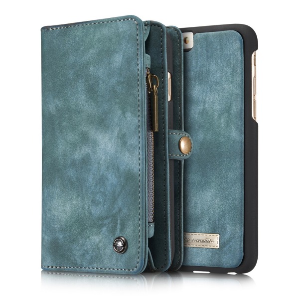 CASEME iPhone 6s 6 Plus Retro Split läder plånboksfodral Blå Blue