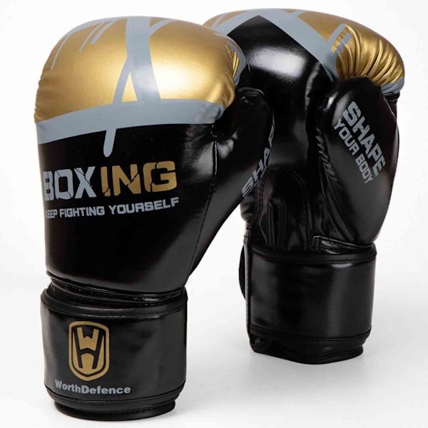 WOSWEIR 1 par 12 oz boksehandsker Kickboxing træning for voksne - sort/guld Black