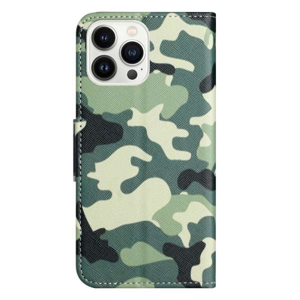 For iPhone 15 Pro Max Wallet Stand Case Phone Cover - Camouflage Green