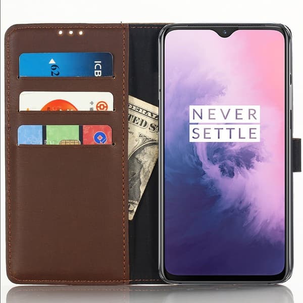 Retro Style Wallet Stand Kansi - OnePlus 7 - Coffee Brown