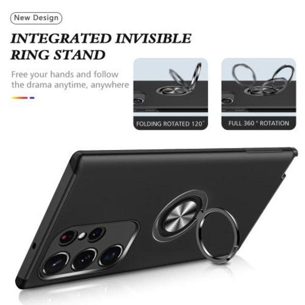 Samsung Galaxy S23 Ultra Fingerring Kickstand Hybrid Taske - Sort Black