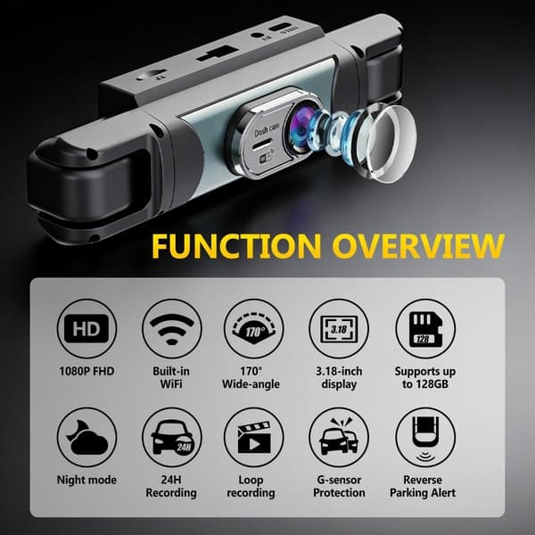 4-kanals 1080P WiFi Dash Cam G-sensor Loopinspelning Nattseende Backkamera Svart