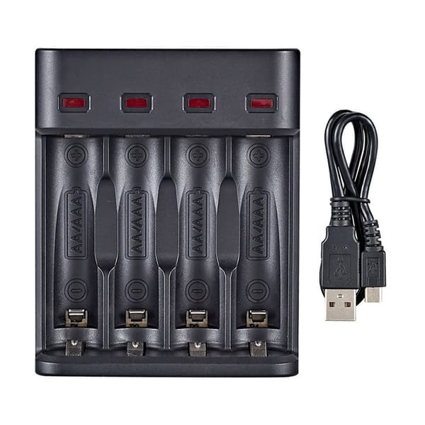 Intelligent smart batterioplader med 4 stik til NI-MH/NI-CD AA AAA-batterier Black