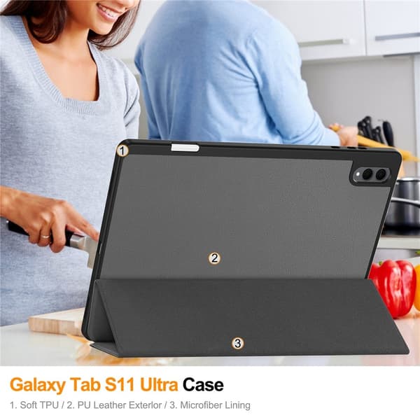 For Samsung Galaxy Tab S12 Ultra Tri-Fold Stand Tablet Case with Pen Slot Grey