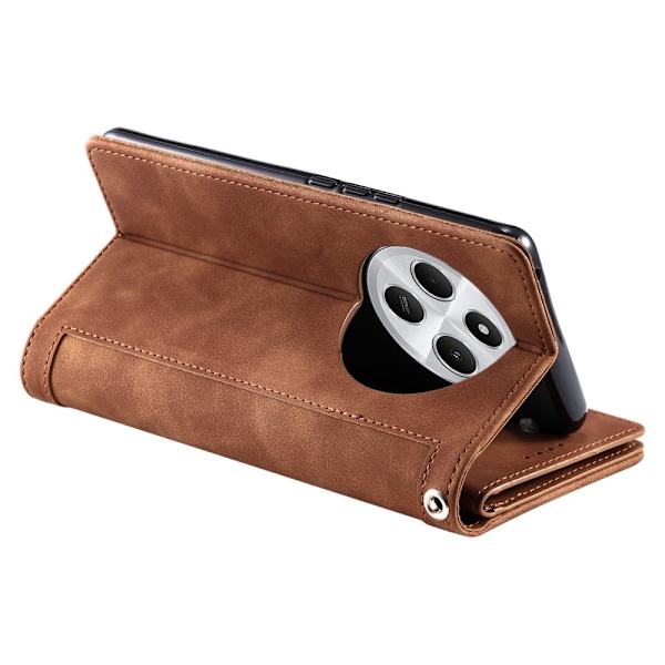 Til Xiaomi Redmi 14C Etui med Lynlåslomme og 9 Kortlommer – Brun Brown