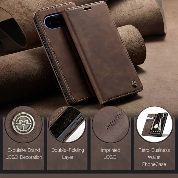 CASEME Lommebokdeksel med Stativ til Google Pixel 11 Pro XL Brown