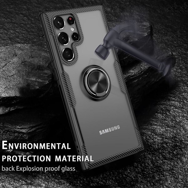 Samsung Galaxy S22 Ultra Fingerring Kickstand Hybrid Taske - Sort Black