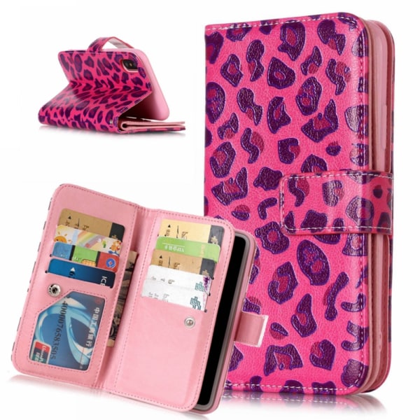 Case , jossa 9 korttipaikkaa iPhone XS Maxille - Rose Leopard Multicolor