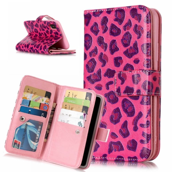 iPhone XS Max Fodral 9 Kortplatser - Rose Leopard Multicolor