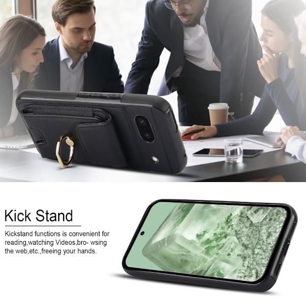 Google Pixel 8a Kickstand Case Puhelimen Suojakotelo Korttipaikoilla Black