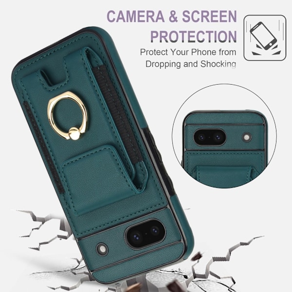 For Google Pixel 8a Kickstand Case Phone Cover with Card Slots Green