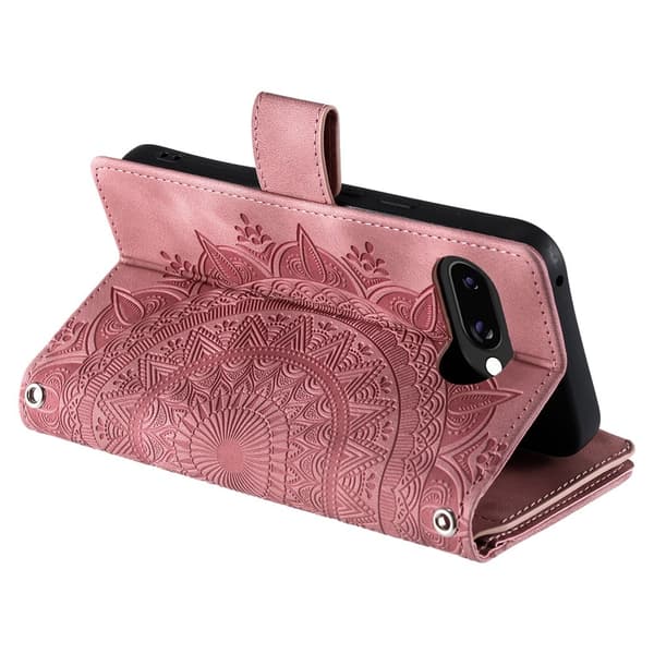 Til Google Pixel 10a Lommebokdeksel PU lær Mandala Blomstermønster- Rosa Pink