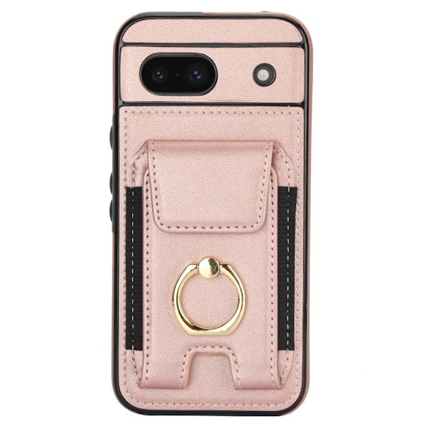 For Google Pixel 8a Kickstand Case Phone Cover with Card Slots - Rose Gold Black