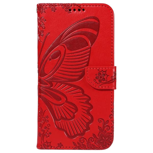 Etui med stativ, lommebok og sommerfuglmønster til Samsung Galaxy S24 FE Red