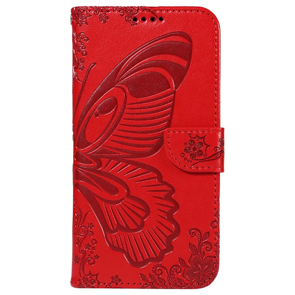 Samsung Galaxy S24 FE Kotelo Jalustallinen Lompakkokotelo Perhoskuvio Red