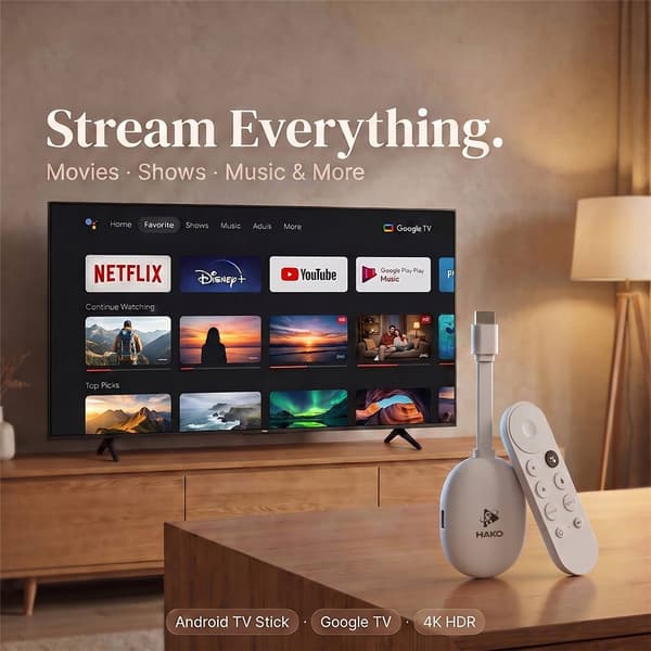 2+16GB Android TV 14.0 TV-sticka Quad-Core 4K WiFi 6 Bluetooth 5.4 fjärrkontroll Vit