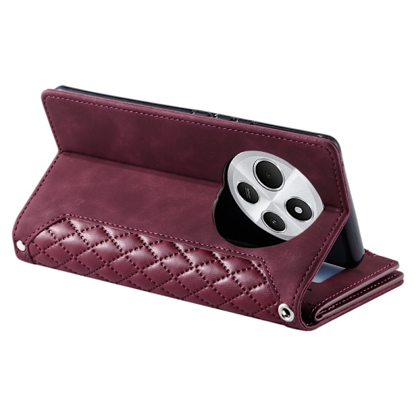 Xiaomi Redmi 14C Zipper Wallet Case Rhombus Stitching Line Puhelinsuojus Red
