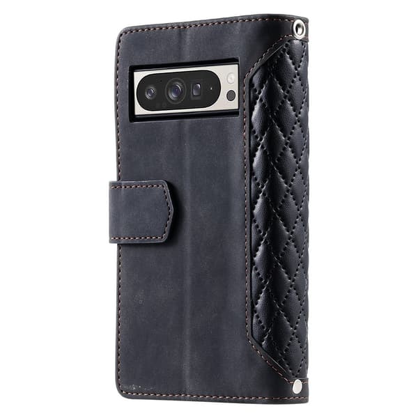Til Google Pixel 10 Pro XL Zipper Wallet Case Rhombus Telefoncover Black