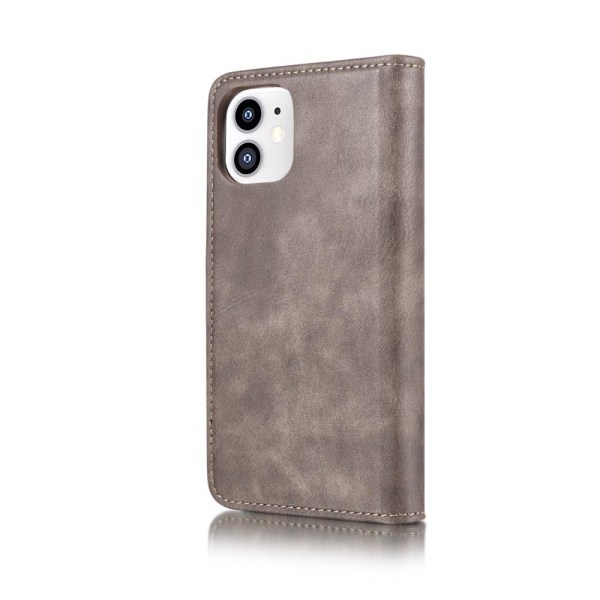 DG.MING iPhone 12 Mini Split Läder Plånboksfodral - Grå Grey
