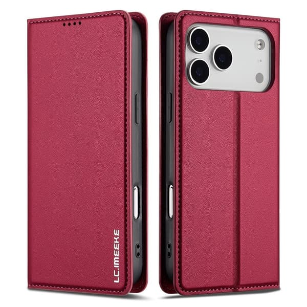 LC.IMEEKE Puhelimen lompakkokotelo jalustalla iPhone 18 Pro / 17 Pro puhelimelle Red
