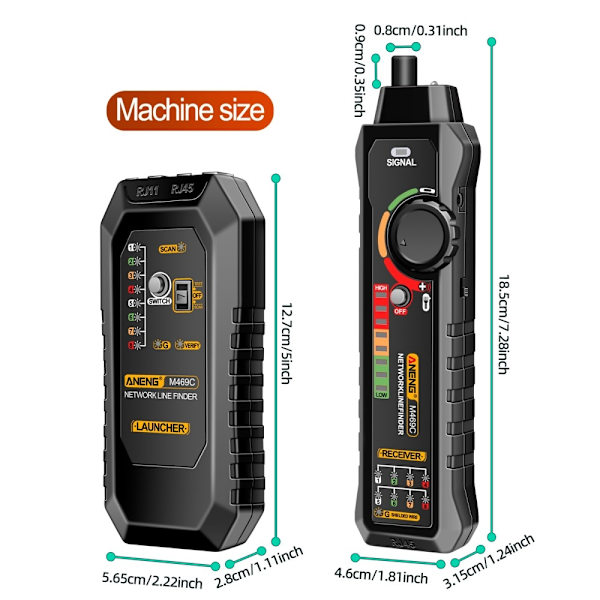 ANENG Netværkskabel Tester Netværk Ethernet Wire Tracker Kabelfinder Black