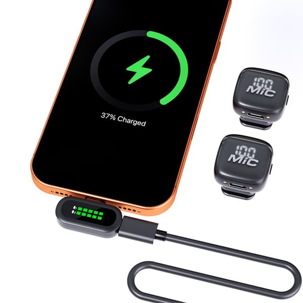 Dobbelt mikrofonsett med lavalier-støyreduksjon, USB-C, 2 mikrofoner + 1 mottaker Black