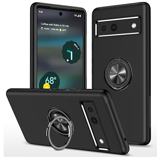 Til Google Pixel 8a Fingerring Kickstand Hybrid Taske - Sort Black