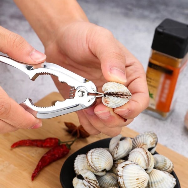 Monitoiminen Crab Cracker Seafood Clam pullonavaaja Sprinillä Silver chrome