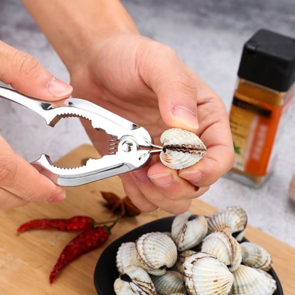 Multifunction Crab Cracker Seafood Clam Bottle Opener with Spring for Kitchen Silver chrome