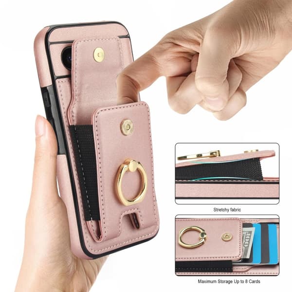 För Google Pixel 8a Kickstand Case Telefonfodral med Kortfack - Roséguld Svart