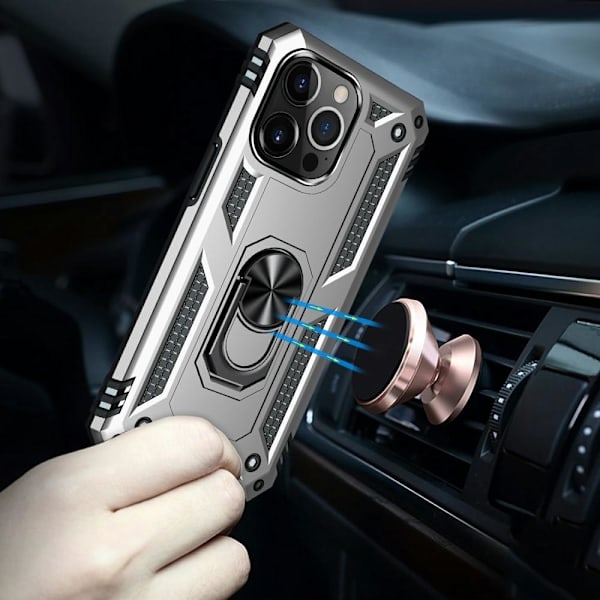 iPhone 13 Pro Finger Ring Kickstand Hybrid Case - Silver Silver