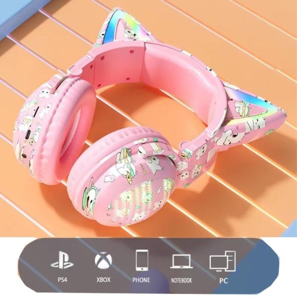 Cat Ears Bluetooth Headset mikrofoni Langattomat kuulokkeet - Sininen Blue