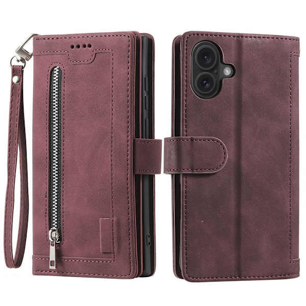 iPhone 17 Kuori Vetoketjutaskulla ja 9 Korttipaikalla Red