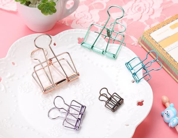 3 Pcs Hollow Metal Binder Clips Home Office Paper Holder Medium - Mixed Colours Gold