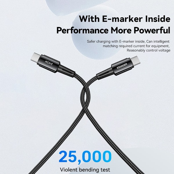 ESSAGER 2m USB-C til USB-C PD 240W Ladekabel Datakabel Hurtig opladning Black
