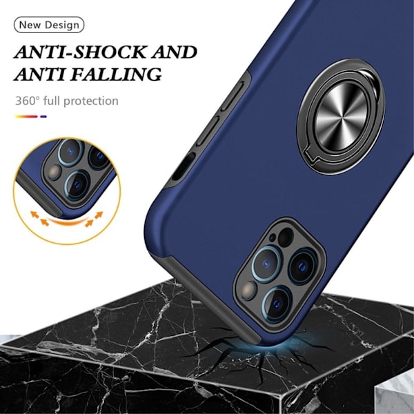 iPhone 14 Pro Fingerring Kickstand Hybrid Taske - Blå Blue