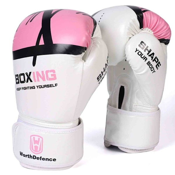 WOSWEIR 1 par 12 oz boksehandsker Kickboxing træning for voksne - Hvid/Lyserød Pink