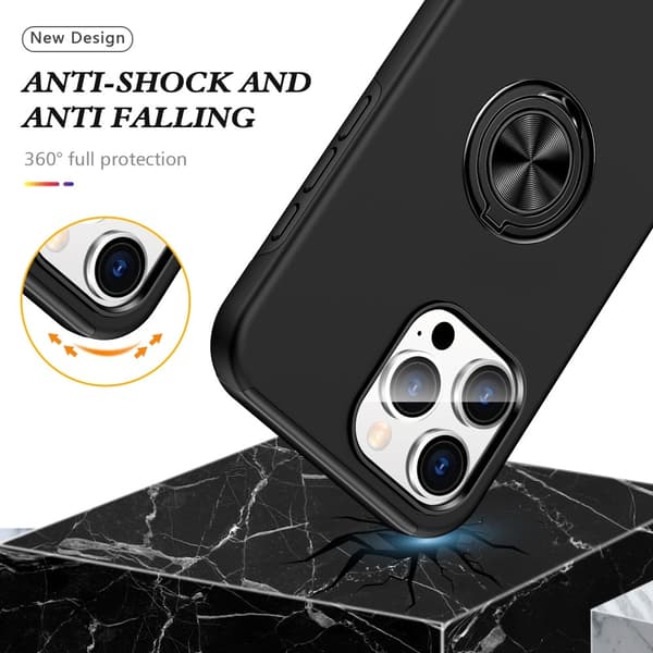 Til iPhone 16 Pro Max Fingerring Kickstand Hybrid Taske - Sort Black