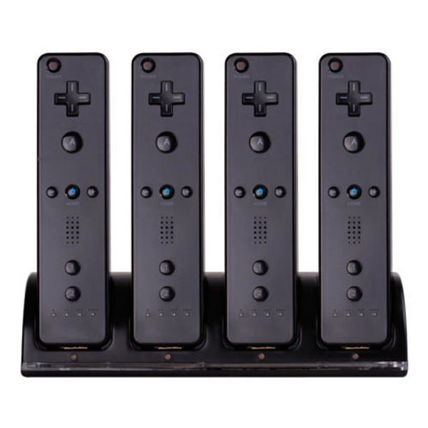 Kompatibel med Wii ladestativ Bluelight ladestasjon for 4 kontroller - svart Black