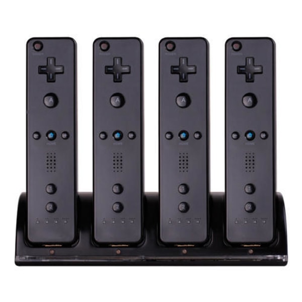 Wii Opladningsstativ Bluelight Ladestation til 4 kontroller Black
