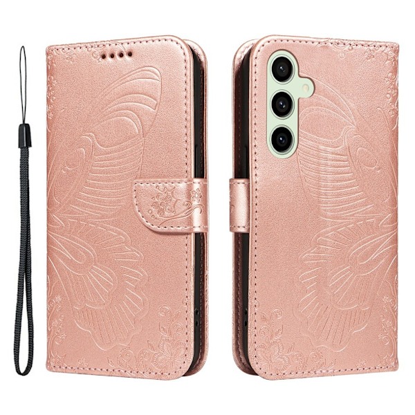 För Samsung Galaxy S24 FE Fodral Ställ Plånboksfodral Fjärilsmönster - RoseGold Rosa guld