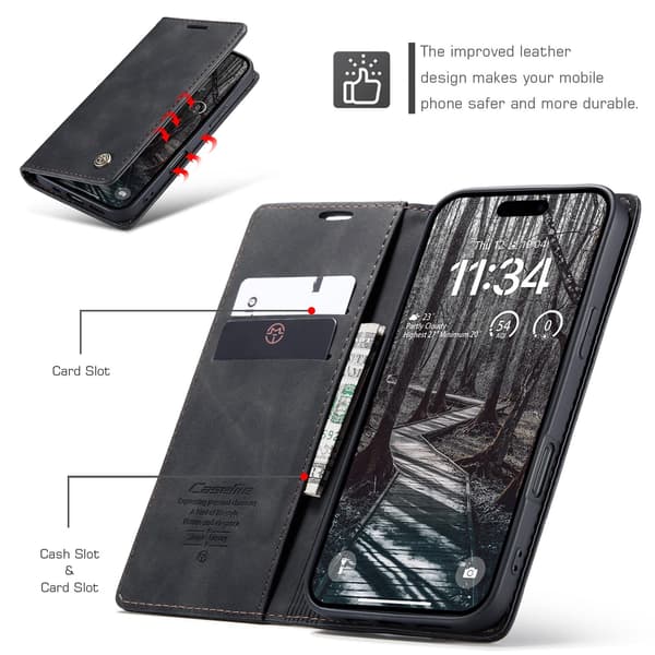 CASEME Retro lompakkokotelo iPhone 17 Pro Black
