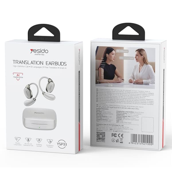 YESIDO Oversettelsesheadset – Bluetooth AI-oversettelse (Open-Ear) – Hvitt White