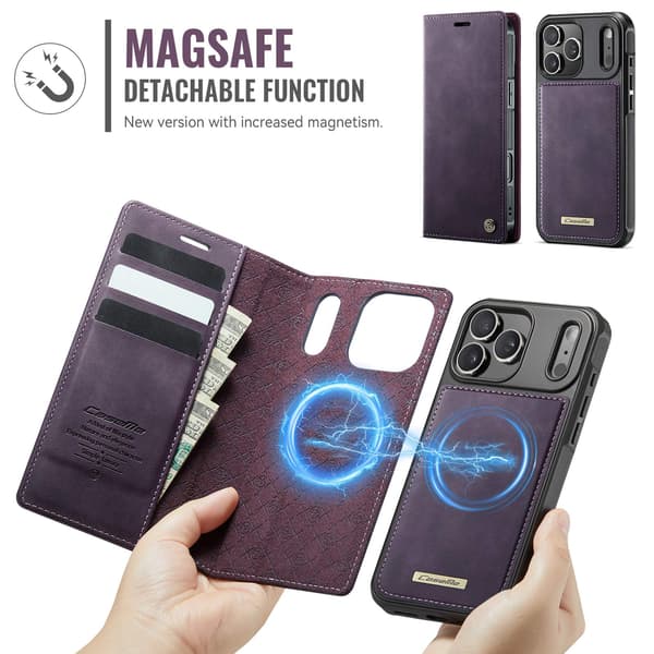 CASEME Til iPhone 17 Pro Max Lommebokdeksel Magnetisk Avtakbar RFID Beskyttelse Purple