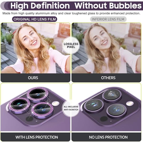 Til iPhone 15 Pro / 15 Pro Max Lens Glitter Purple