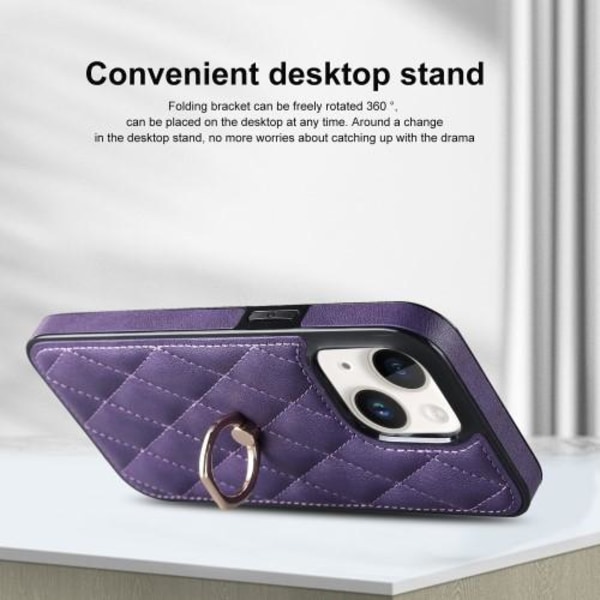 iPhone 14 Etui Rhombus Grid Pattern Bagcoverring Kickstand - Lilla Purple