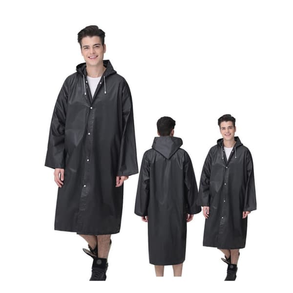 Regnfrakke vindtæt Genanvendelig unisex regnponcho med hætte Black