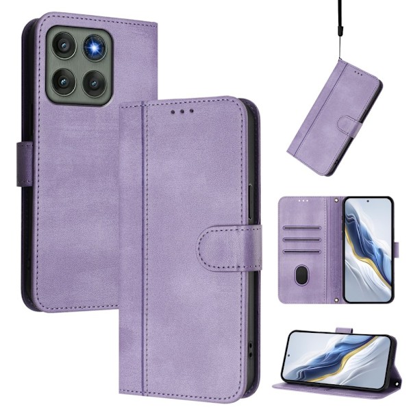 Motorola Edge 60 Pro 5G Suojakotelot Lompakko Teline Retrokuvio Nahkainen Purple