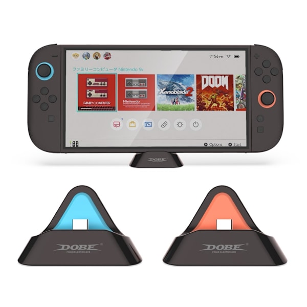 Ladestasjon for ladestasjon kompatibel med Nintendo Switch 1 + 2 + OLED Black