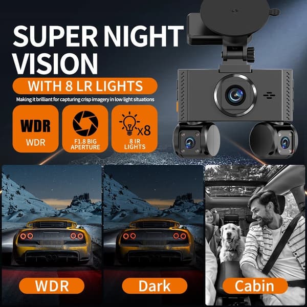 Bilkamera WiFi 4-kanals 2K Nattesyn Quad Lens Bil DVR GPS-modul Step Down-kabel Black